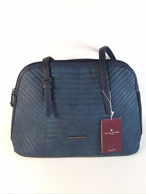 David Jones Paris Blue Quilted Handbag NWT Faux Suede Chevron Shoulder Bag